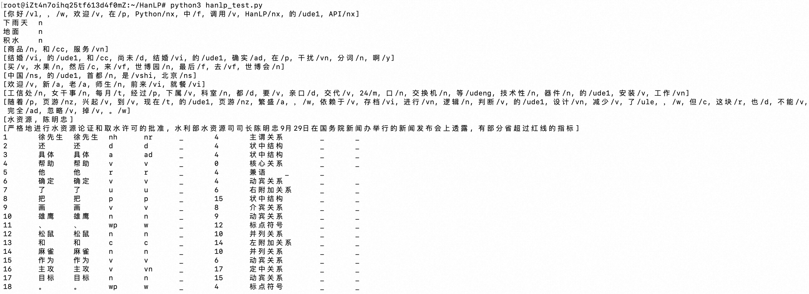 HanLP API调用示例