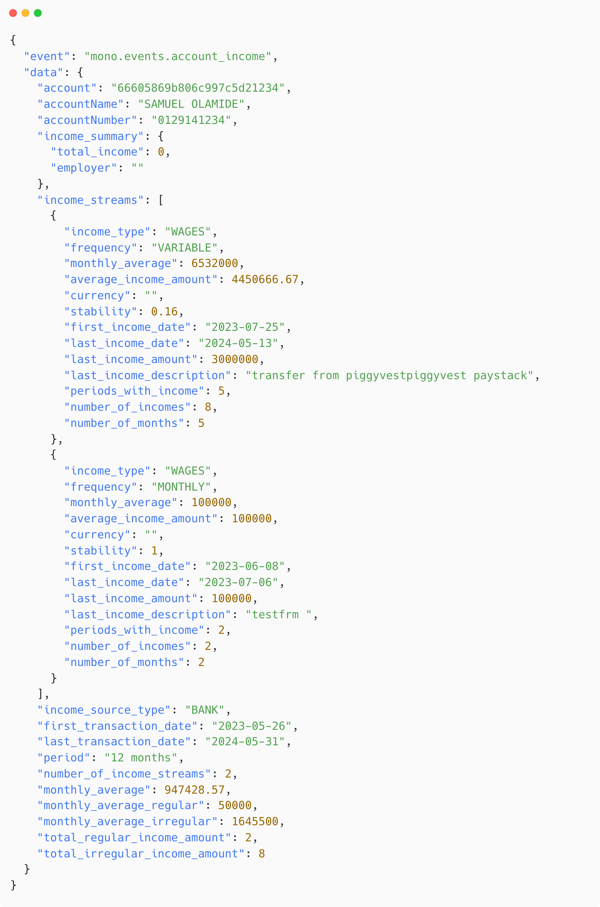 Mono Income API v2 示例响应